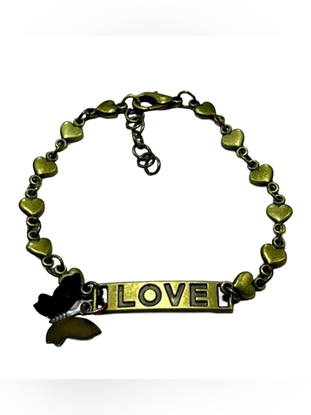 Handmade Antique Bronze “LOVE” Butterfly Bracelet!